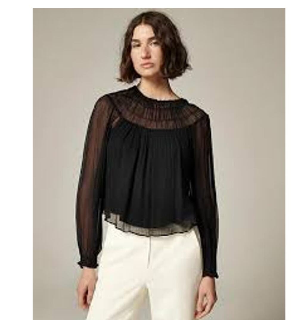 J. Crew women's Drapey Shirred Top Crinkle Cupro blouse large black CI511 sher